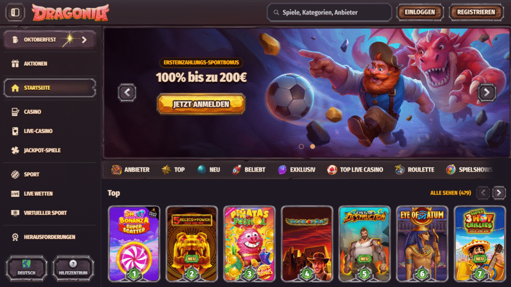 dragonia casino homepage wallpaper GER